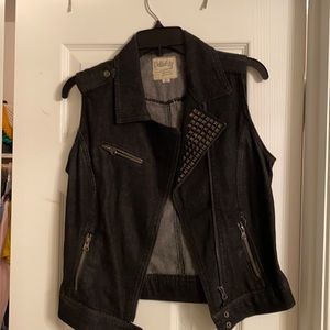 Studded black denim vest